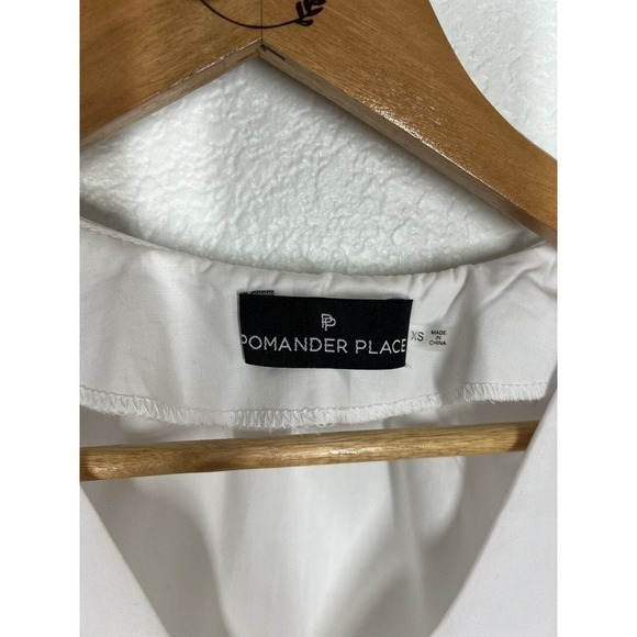 Pompander Place Addie Cotton Poplin Blouse XS White Peplum Tuckernuck - Picture 2 of 5